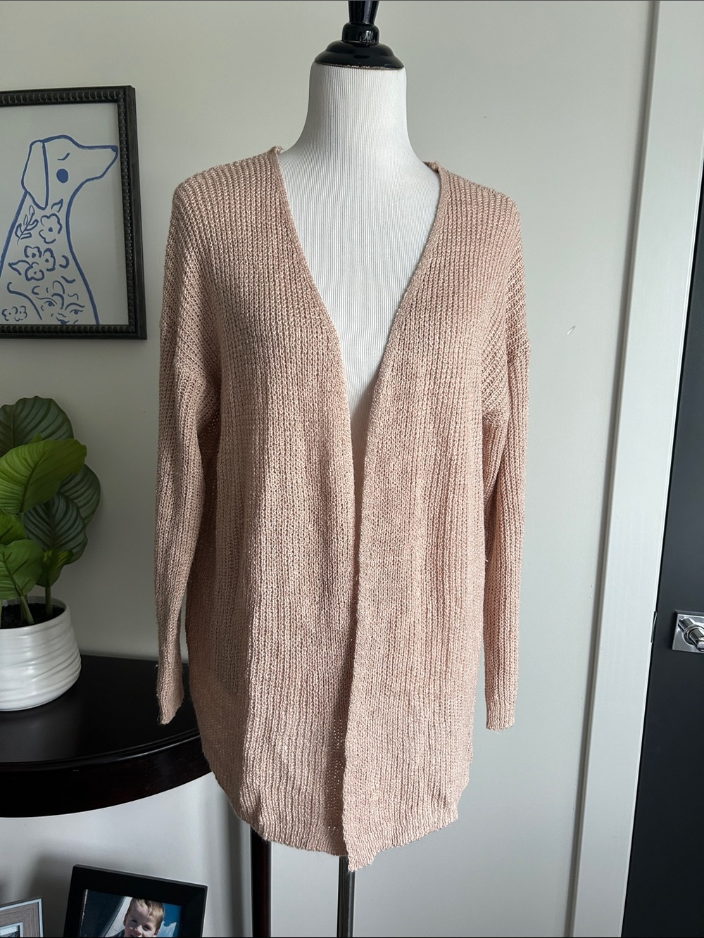 Dreamers L lightweight Open-Front Knit Cardigan - Blush champagne pink